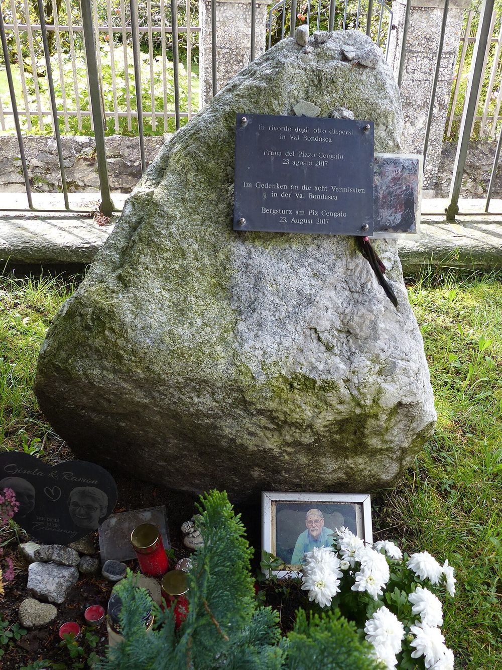 A memorial stone for the victims of the 2017 rock avalanche.